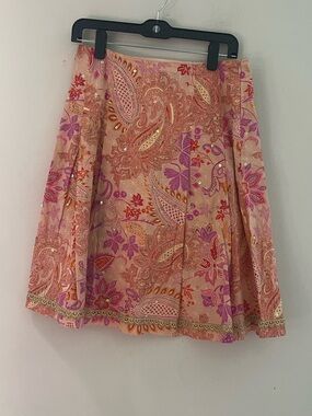 Express Peach Paisley Sequin Skater Skirt